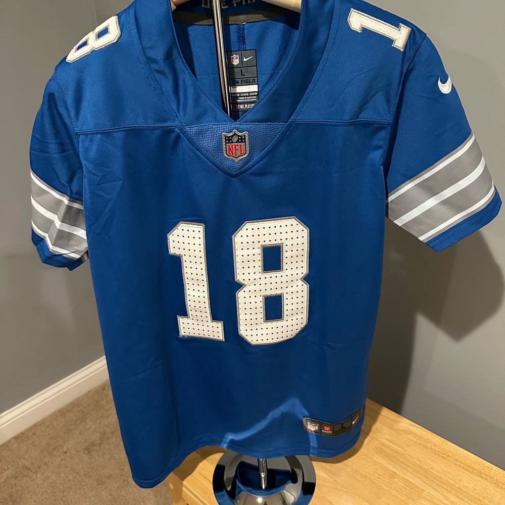 Detroit Lions TeSlaa NFL On Field Apparel Blue Jersey with Nike Logo